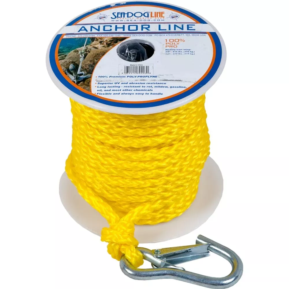 Sea-Dog Poly Pro Anchor Line w/Snap – 3/8″ x 75′ – Yellow