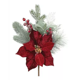 Select Artificials Poinsettia/Frosted Pine Pick