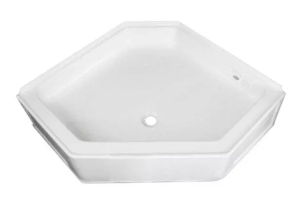 Specialty Recreation Neo-Angle White Plastic Pentagonal Shower Pan with Center Drain, 34″L x 34″W• NSB3434WC