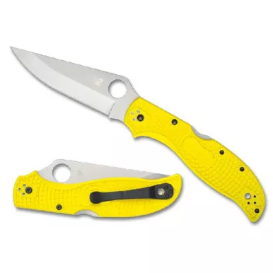 Spyderco C258PYL Stretch 2 Lightweight Salt Folding Knife 3.99" H-2 Plain Edge Blade, Yellow FRN Handle