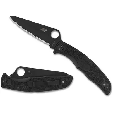 Spyderco C91SBBK2 Pacific Salt 2 Folding Knife 3.78" H-2 Black Serrated Edge Blade, Black FRN Handle