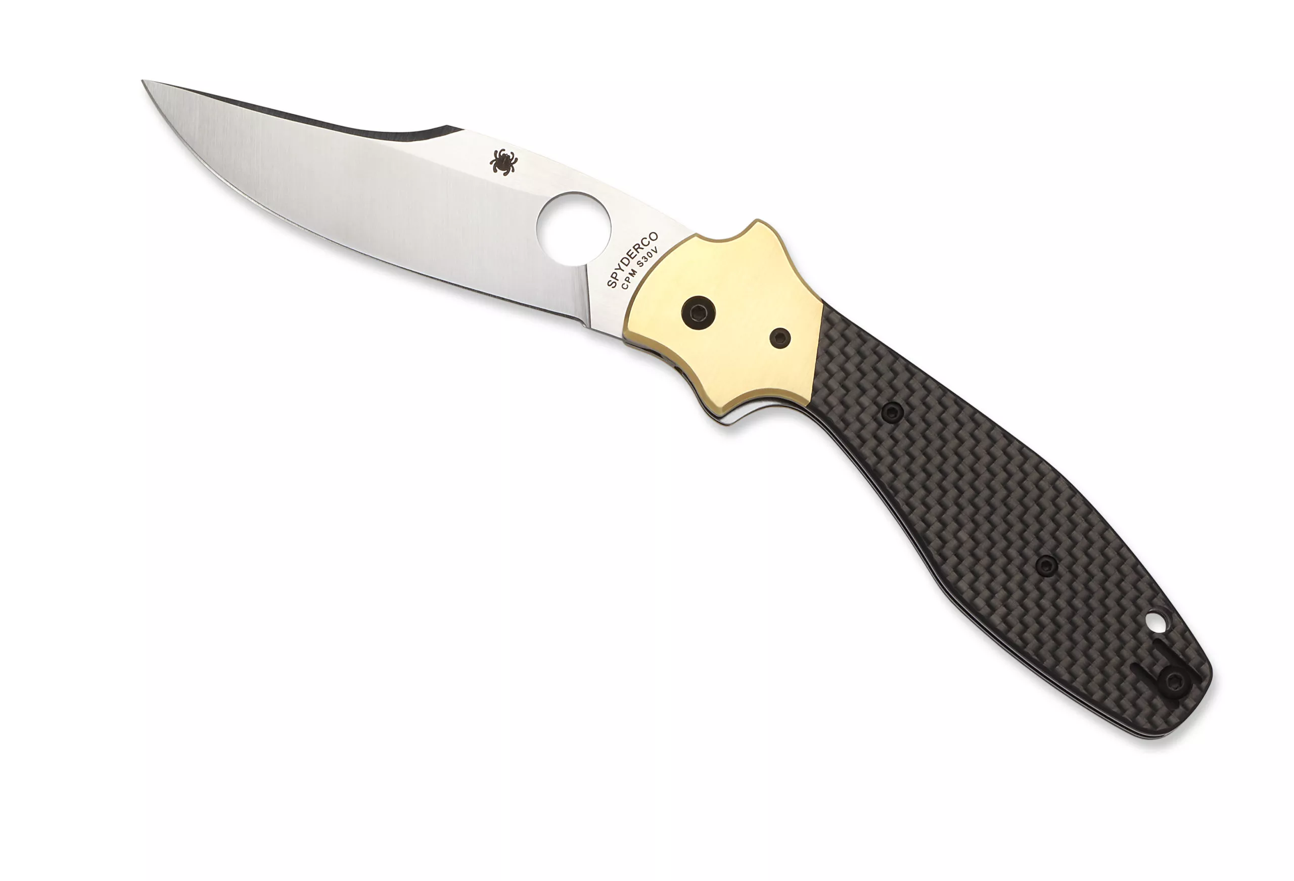 Spyderco Ed Schempp Bowie Folder 3.72″ S30V Plain Blade, Carbon Fiber Handles W/ Clip