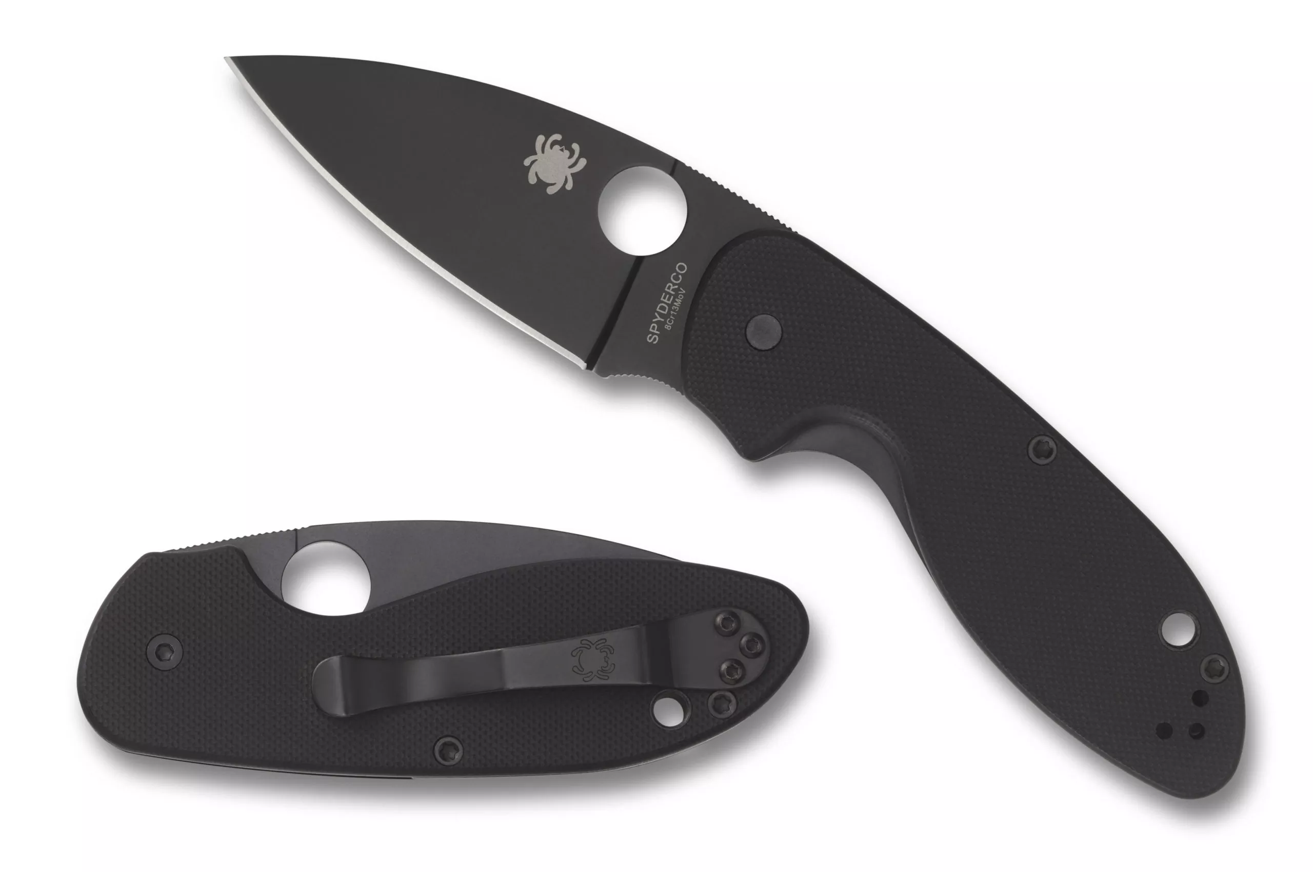 Spyderco Efficient Folding Knife 2.98″ Black Oxide Plain Blade, Black G10 Handles W/ Clip