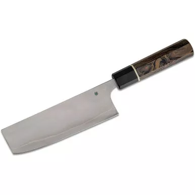 Spyderco K17GPBNBK Itamae Nakiri Kitchen Knife 12.16" Super Blue/SUS410 Plain Edge Blade, Burl G-10 Handle