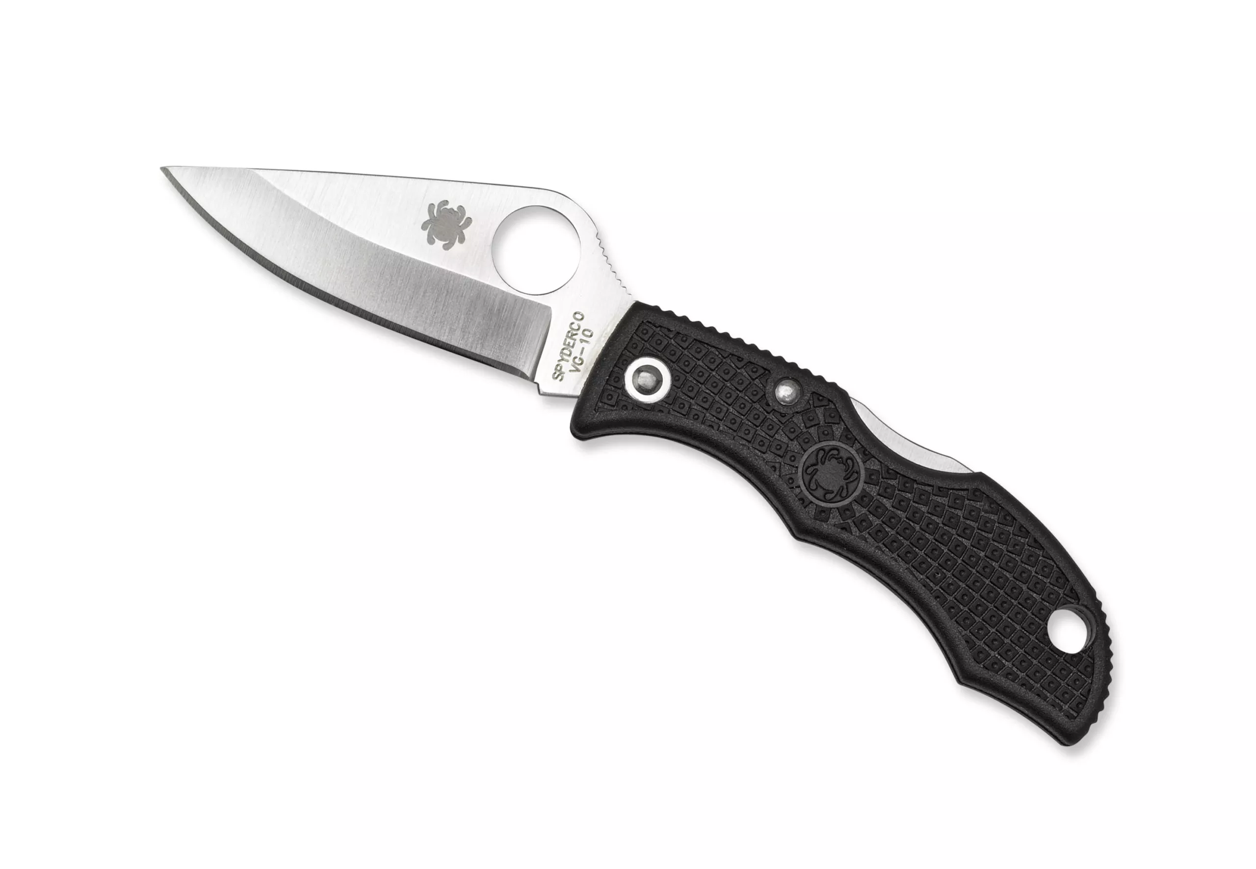 Spyderco Ladybug 3 Key Ring Knife 1.938″ VG10 Satin Plain Blade, Black FRN Handles W/ Clip