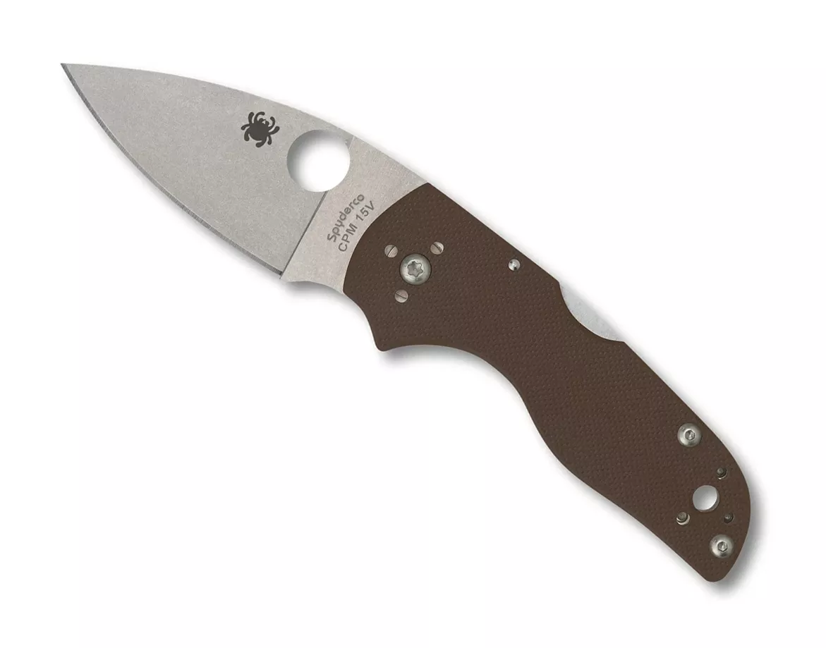 Spyderco Lil’ Native Lockback Folding Knife, 2.42″ CPM-15V Stonewashed Plain Blade, Brown G10 Handles W/ Clip (Sprint Run)