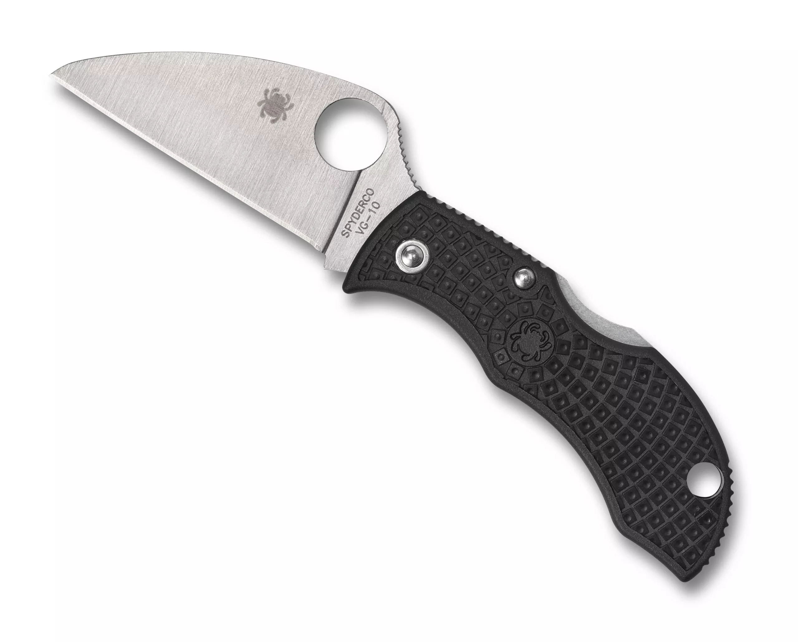 Spyderco Manbug Folding Knife 1.97″ VG10 Satin Wharncliffe Blade, Black FRN Handles W/ Clip