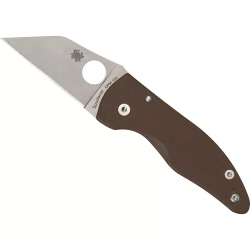 Spyderco MicroJimbo Sprint Run Folding Knife, 2.45″ CPM-15V Stonewashed Plain Blade, Brown G10 Handles W/ Clip
