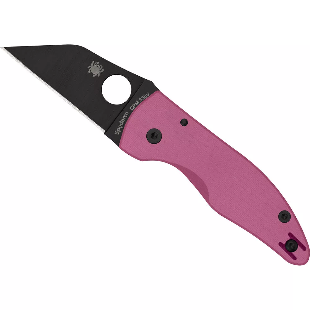 Spyderco MicroJimbo Sprint Run Folding Knife, 2.45″ CPM-S30V Black DLC Plain Blade, Pink G10 Handles W/Clip