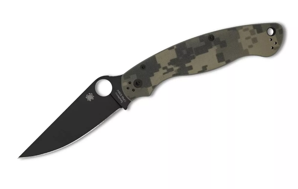 Spyderco Military 2 Compression Lock Folding Knife, 4″ S30V Black Plain Blade, Camo G10 Handles W/Clip