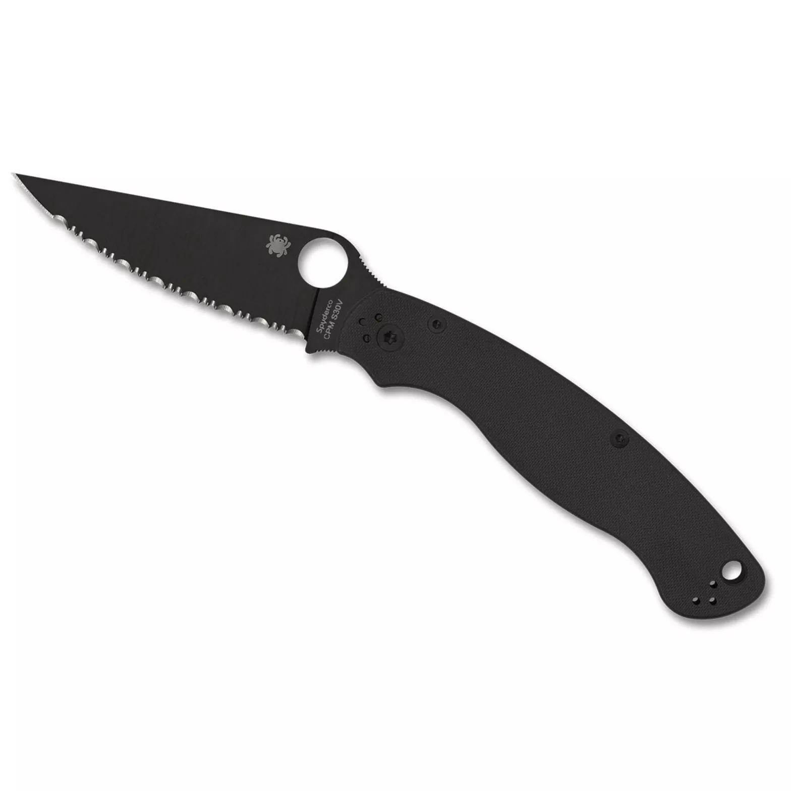 Spyderco Military 2 Compression Lock Folding Knife, 4″ S30V Black Serrated Blade, Black G10 Handles W/ Clip