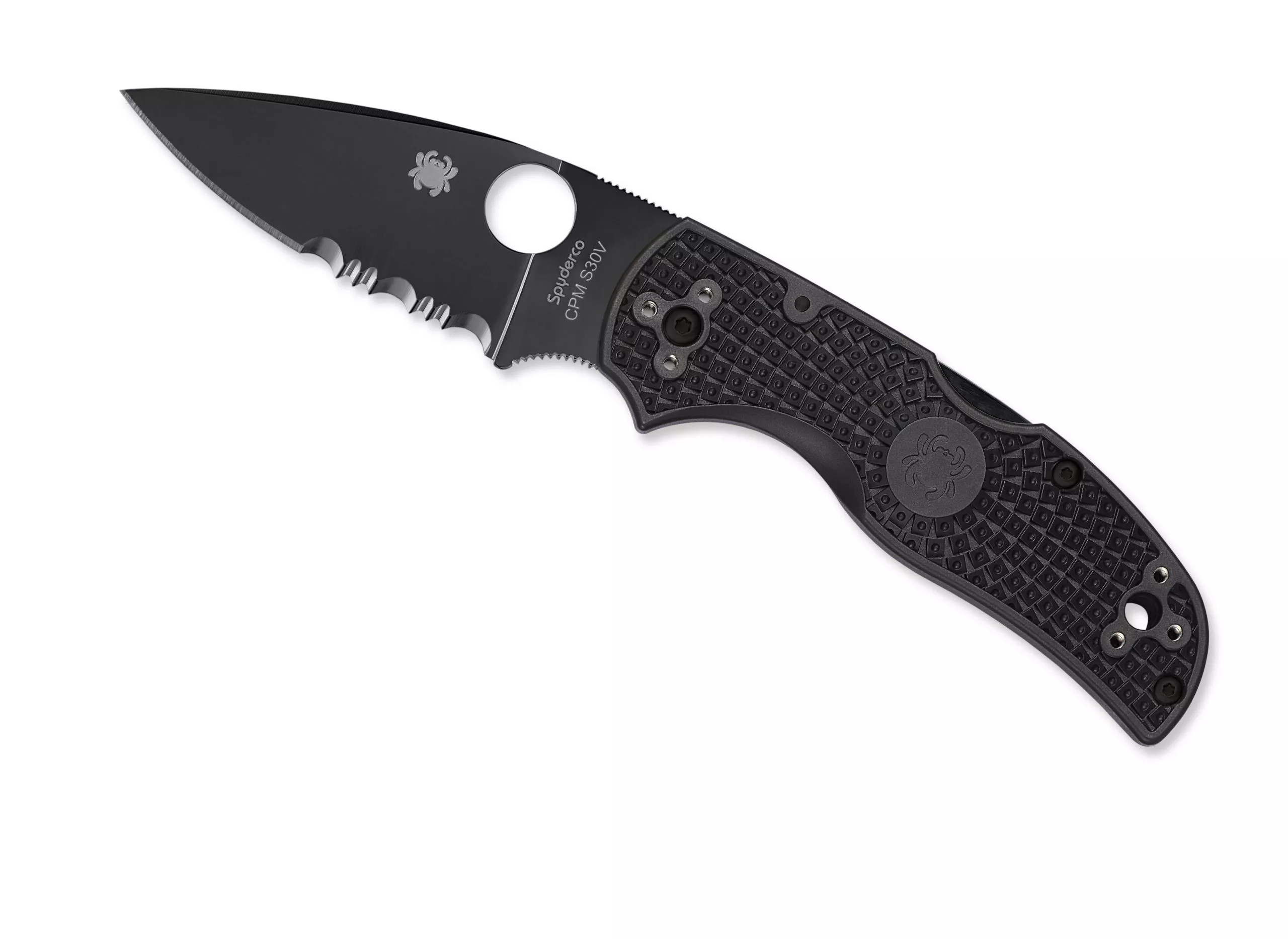 Spyderco Native 5 Folding Knife 3″ S30V Black Combo Blade, Black FRN Handles W/ Clip