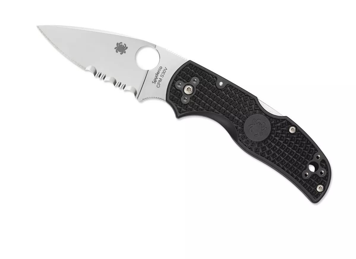 Spyderco Native 5 Folding Knife 3″ S30V Satin Combo Blade, Black FRN Handles W/ Clip