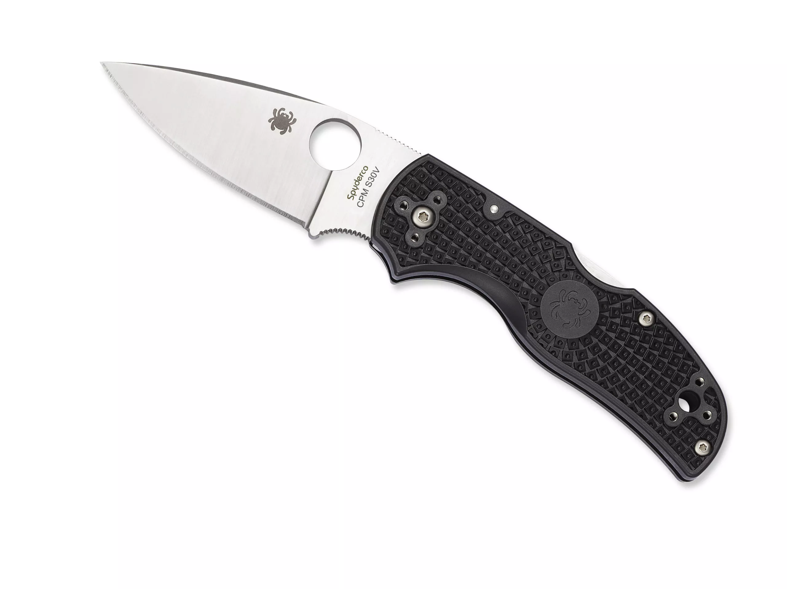 Spyderco Native 5 Lightweight Folding Knife 3″ S30V Satin Plain Blade, Black FRN Handles W/ Clip