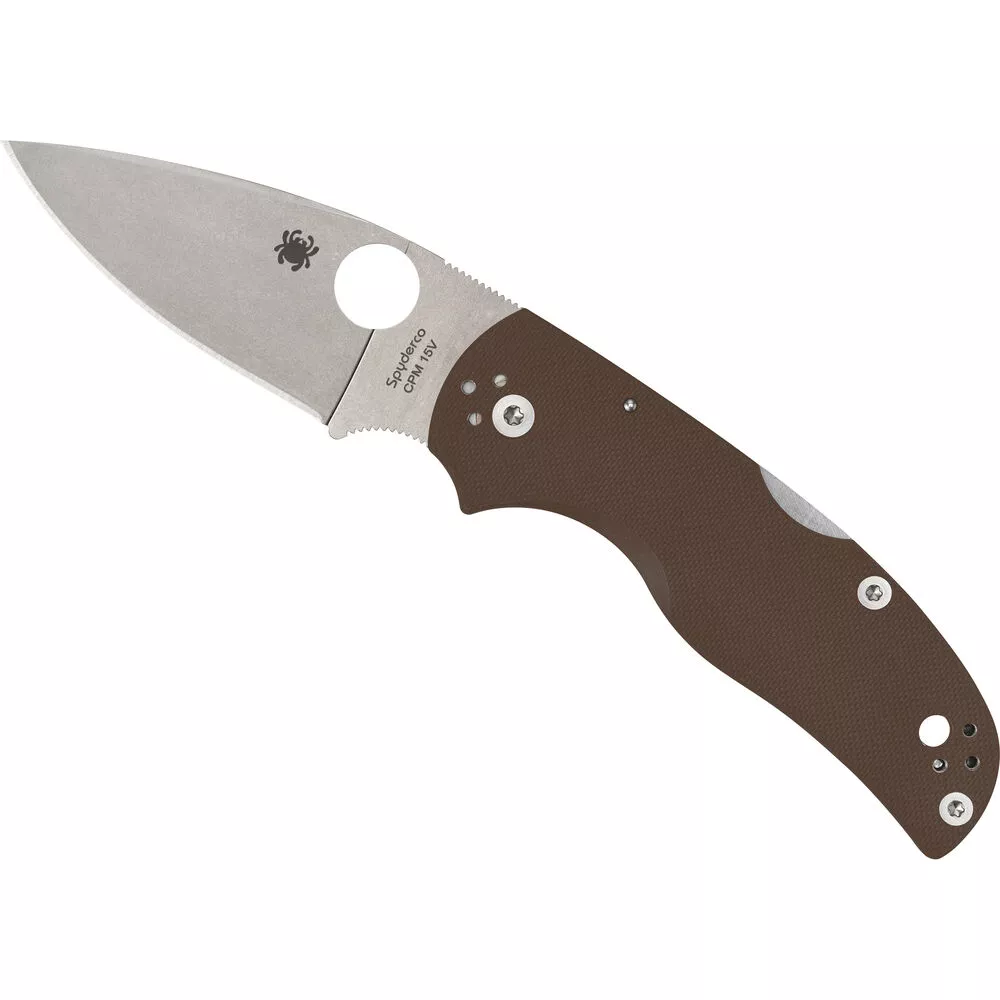 Spyderco Native 5 Sprint Run Folding Knife, 2.95″ CPM-15V Stonewashed Plain Blade, Brown G10 Handles W/ Clip