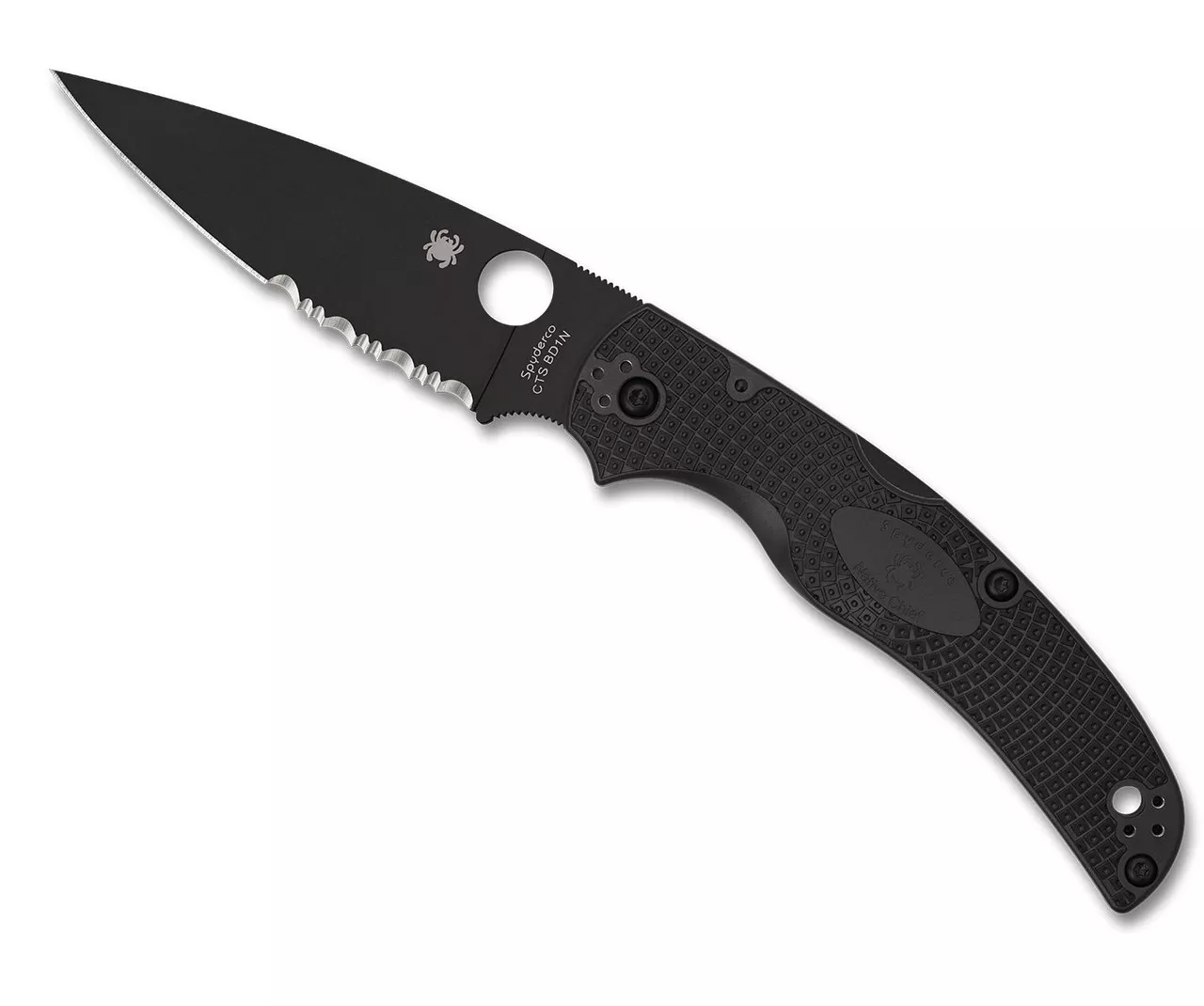 Spyderco Native Chief Lightweight Folding Knife, 4.02″ Black DLC CTS-BD1N Combo Edge Blade, Black FRN Handle W/ Clip