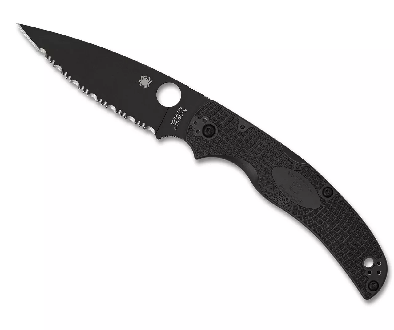 Spyderco Native Chief Lightweight Folding Knife, 4.02″ Black DLC CTS-BD1N Serrated Edge Blade, Black FRN Handle W/ Clip