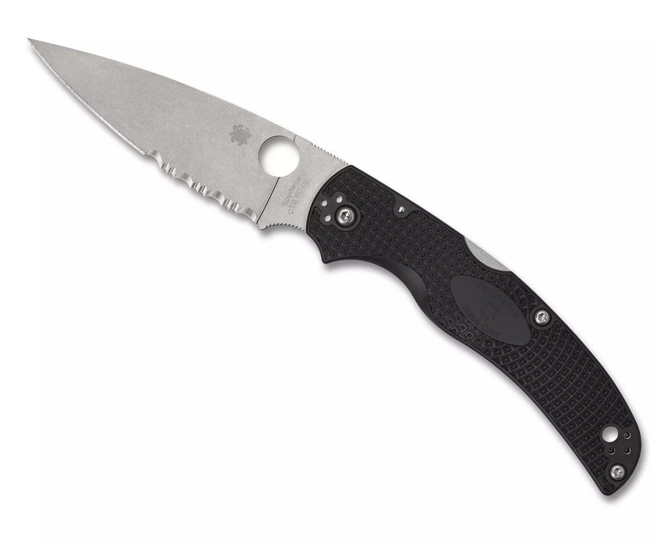 Spyderco Native Chief Lightweight Folding Knife, 4.02″ Satin CTS-BD1N Combo Edge Blade, Black FRN Handle W/ Clip