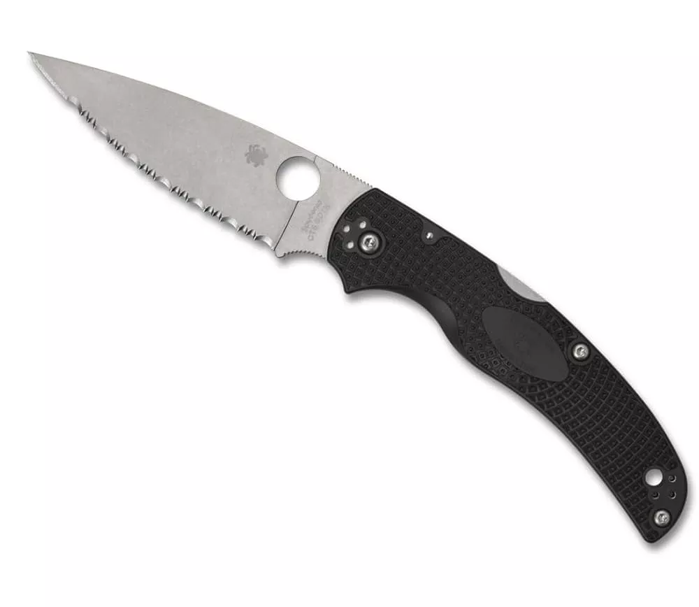 Spyderco Native Chief Lightweight Folding Knife, 4.02″ Satin CTS-BD1N Serrated Edge Blade, Black FRN Handle W/ Clip