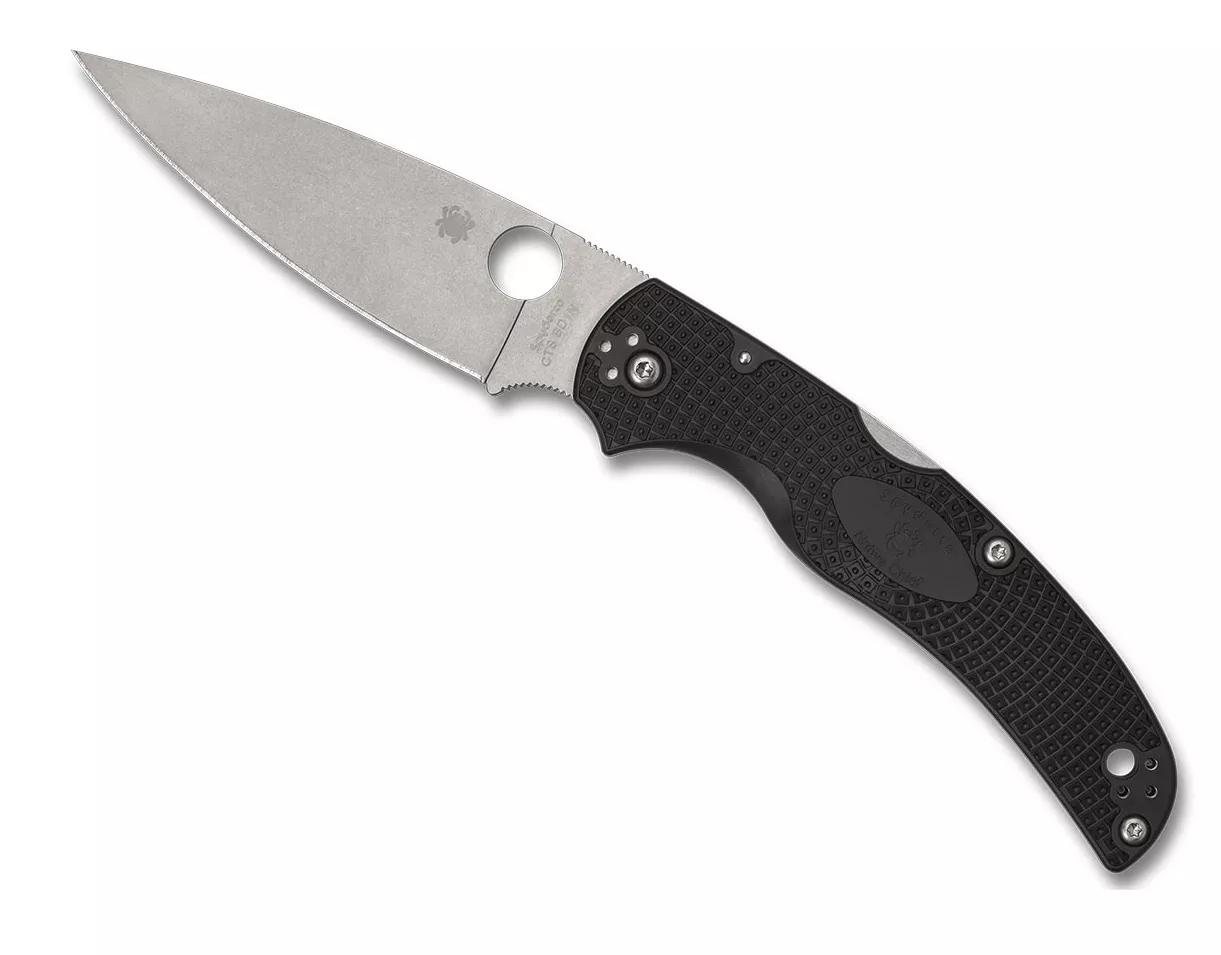 Spyderco Native Chief Lightweight Folding Knife 4.08″ CTS-BD1N Satin Plain Blade, Black FRN Handles W/ Clip