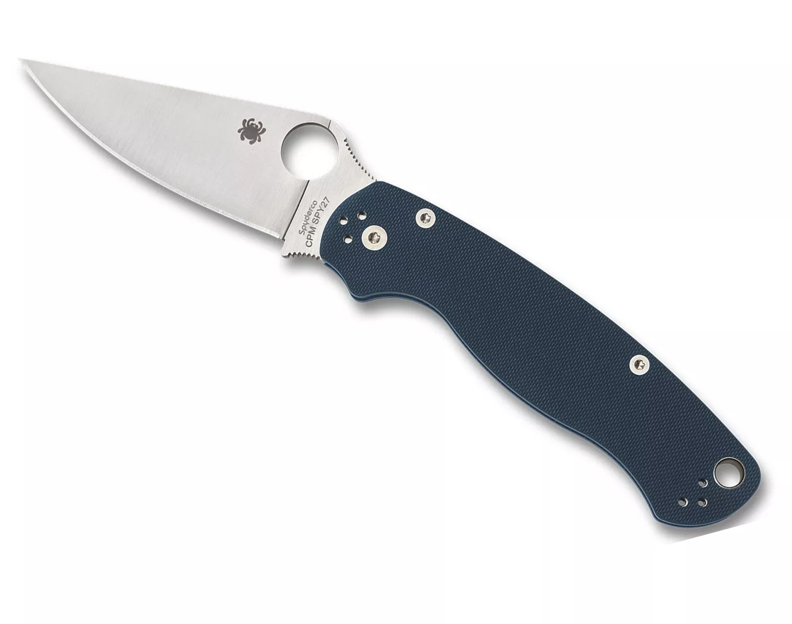 Spyderco Paramilitary 2 Compression Lock Folding Knife, 3.45″ CPM-SPY27 Satin Plain Blade, Cobalt Blue G10 Handles W/ Clip