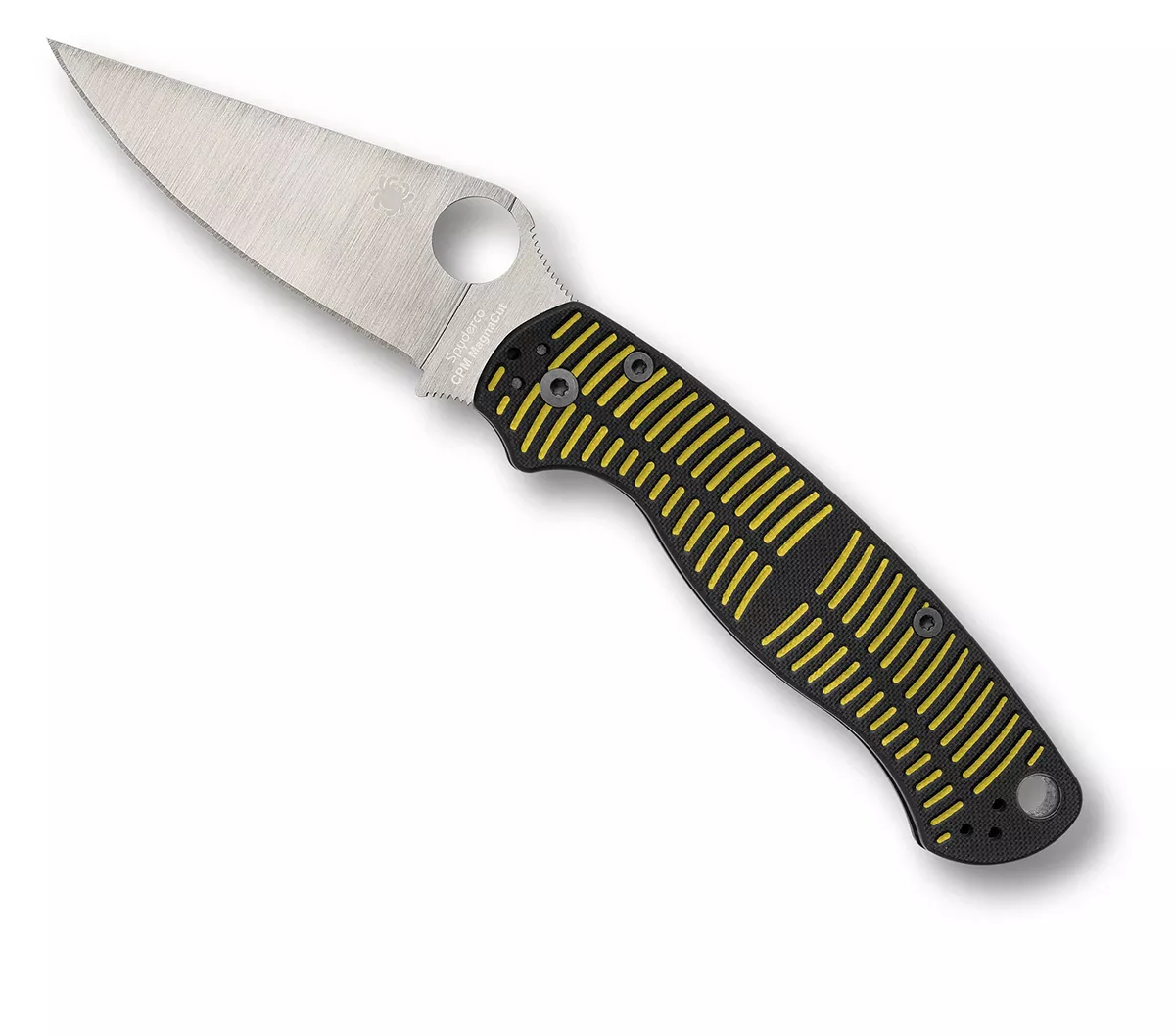 Spyderco Paramilitary 2 Salt Compression Lock Folding Knife, 3.45″ CPM-MagnaCut Satin Blade, Yellow/Black G10 Handles W/ Clip