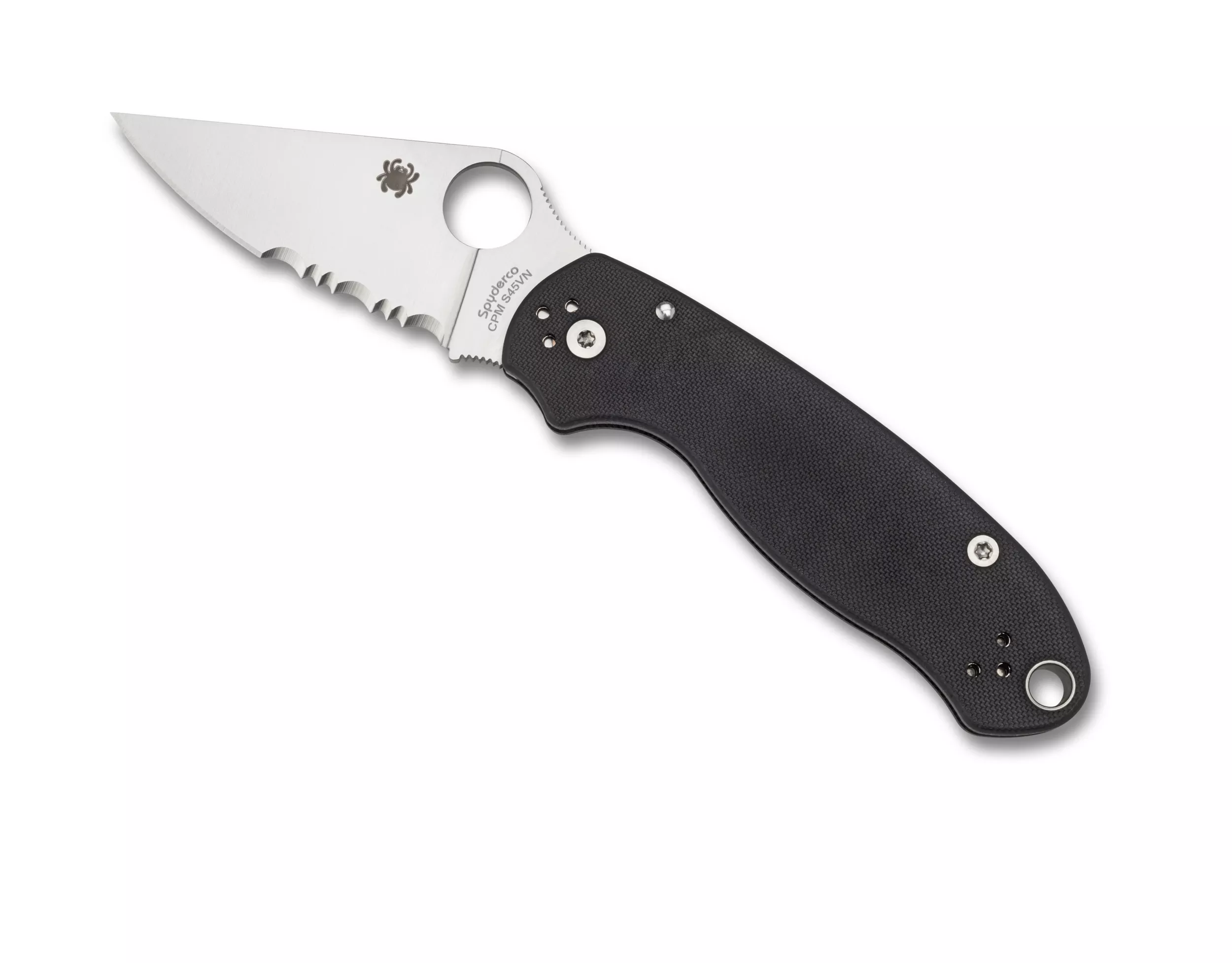 Spyderco Paramilitary 3 Folding Knife 3″ S45VN Combo Blade, Black G10 Handles W/Clip