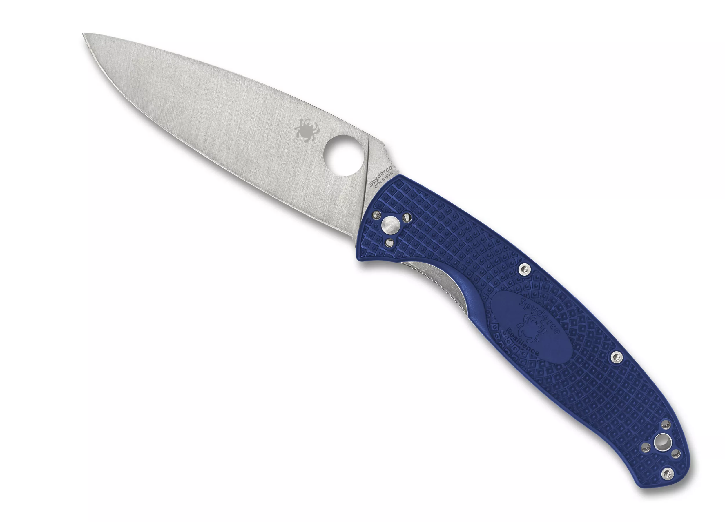 Spyderco Resilience Lightweight Folding Knife 4.2″ CPM-S35VN Satin Plain Blade, Blue FRN Handles W/Clip