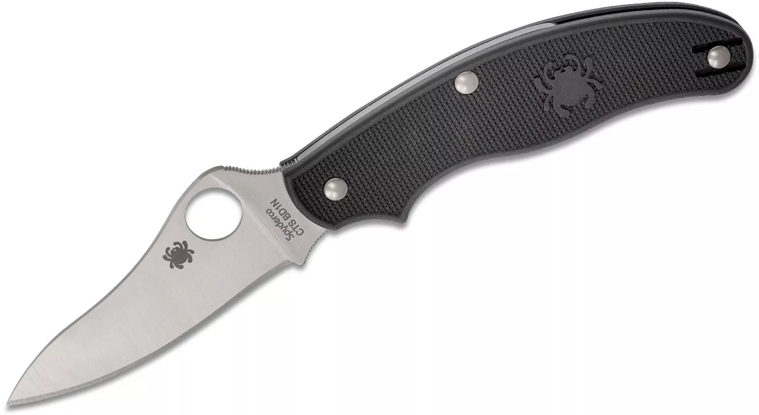 Spyderco UK Penknife Slip Joint 3″ Plain Full Flat Ground CTS-BD1N Drop Point Blade, Black FRN Handles W/ Clip