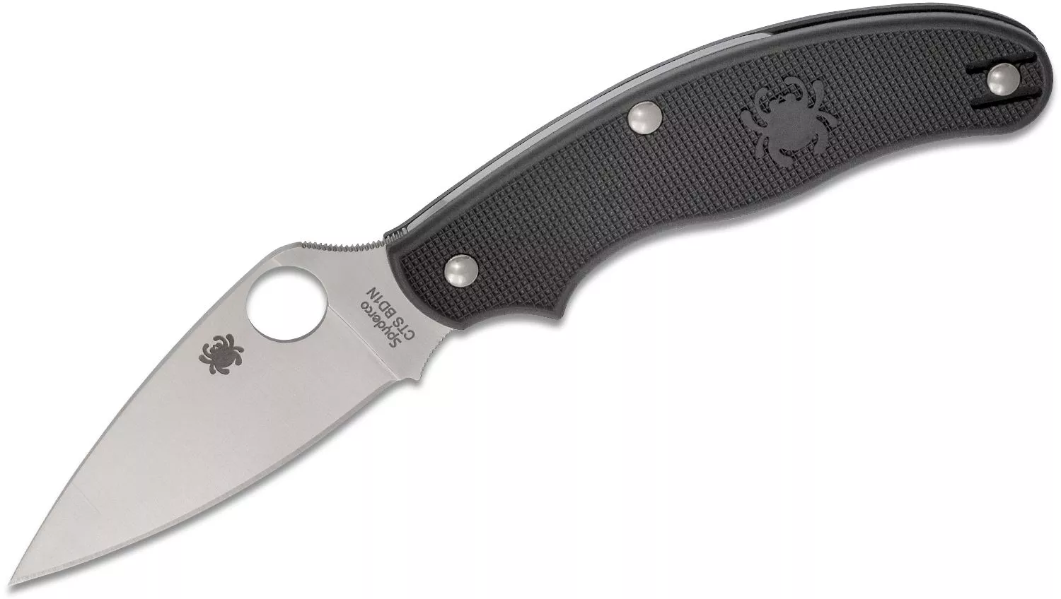 Spyderco UK Penknife Slip Joint 3″ Plain Full Flat Ground CTS-BD1N Leaf Blade, Black FRN Handles W/ Clip