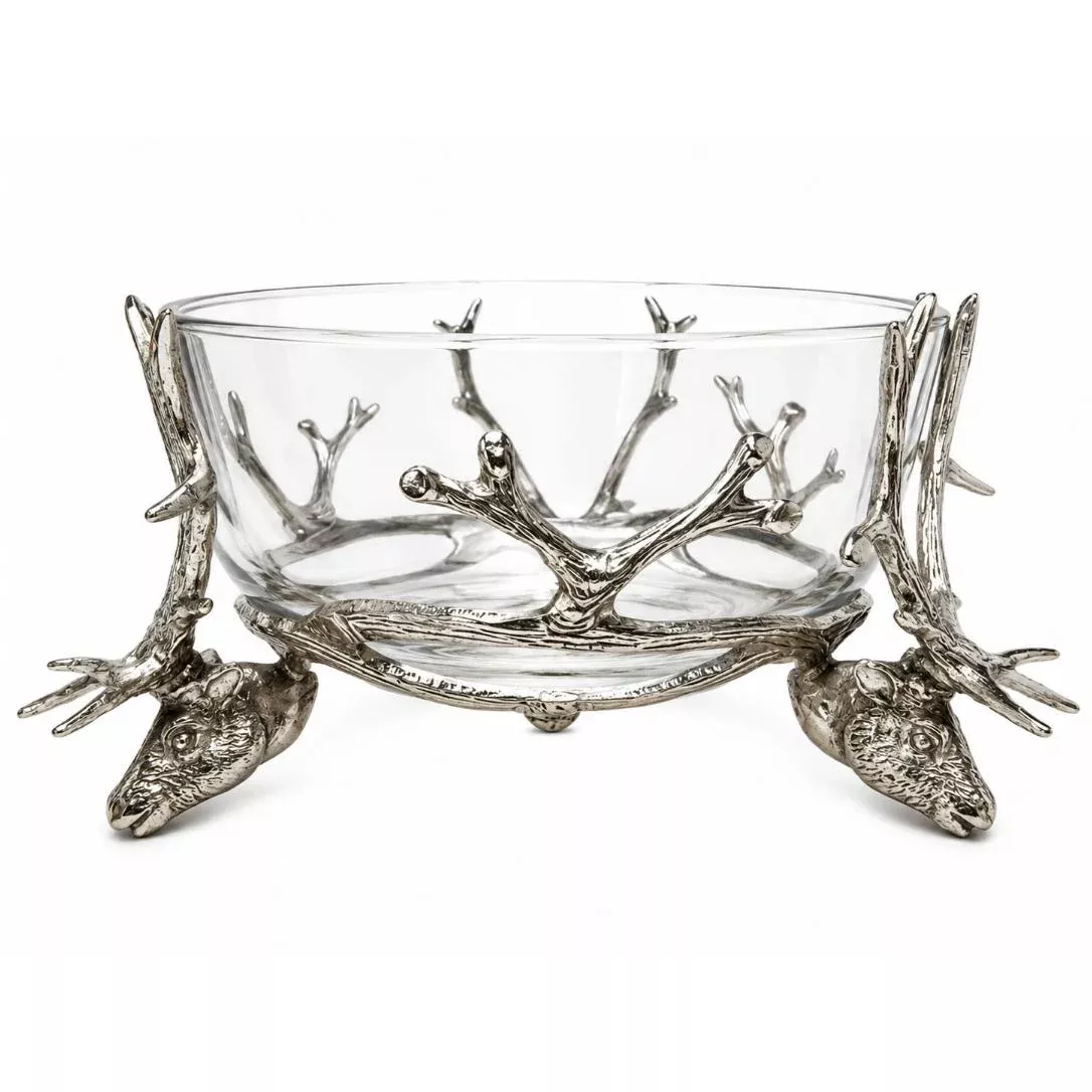 St. Anton Pewter & Glass Stag Head Head Bowl