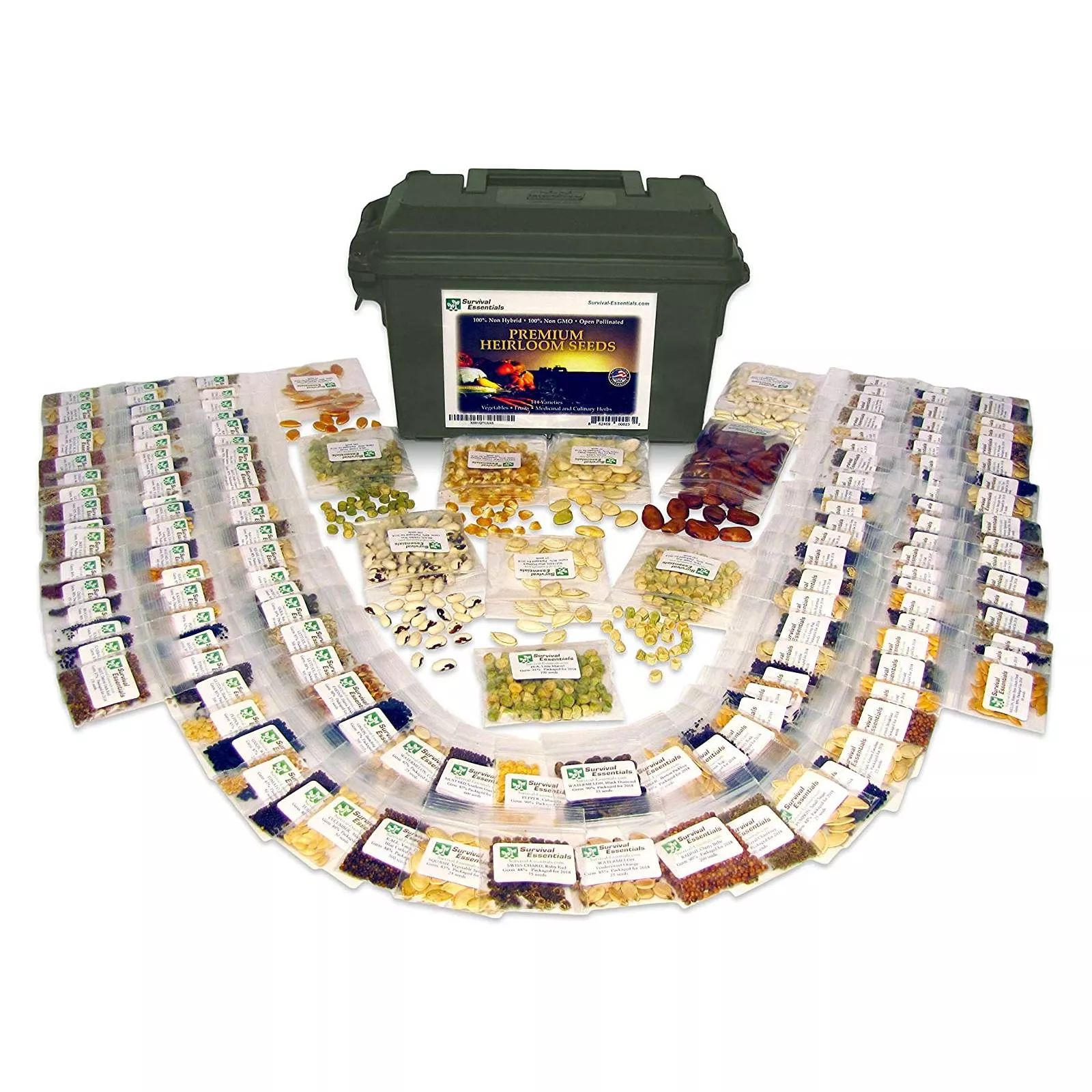 Survival Essentials Seeds Premium Heirloom Seeds Vault - 144 Varieties - Over 23,000 Seeds
