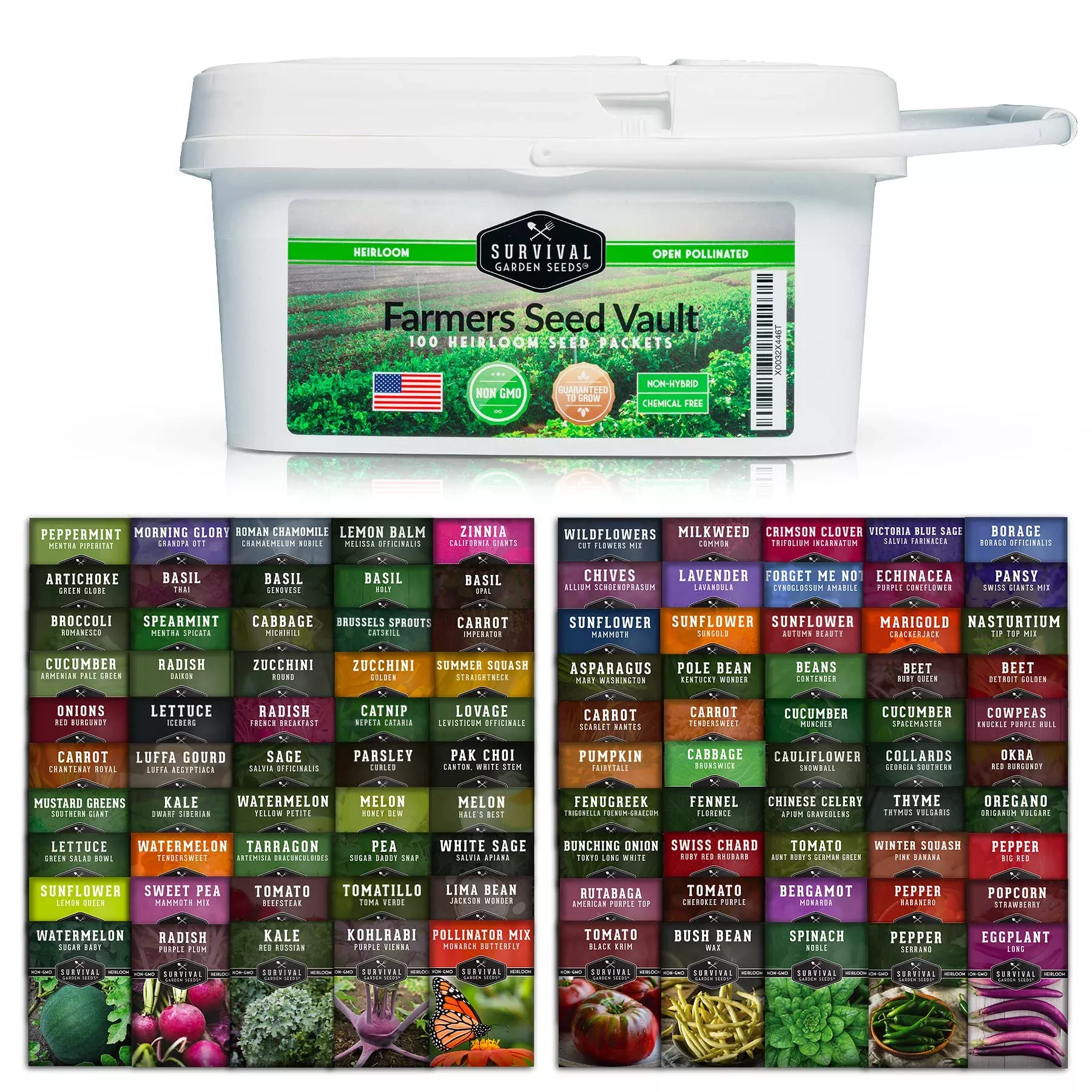 Survival Garden Seeds Farmer Seed Vault - 100 Seed Varieties