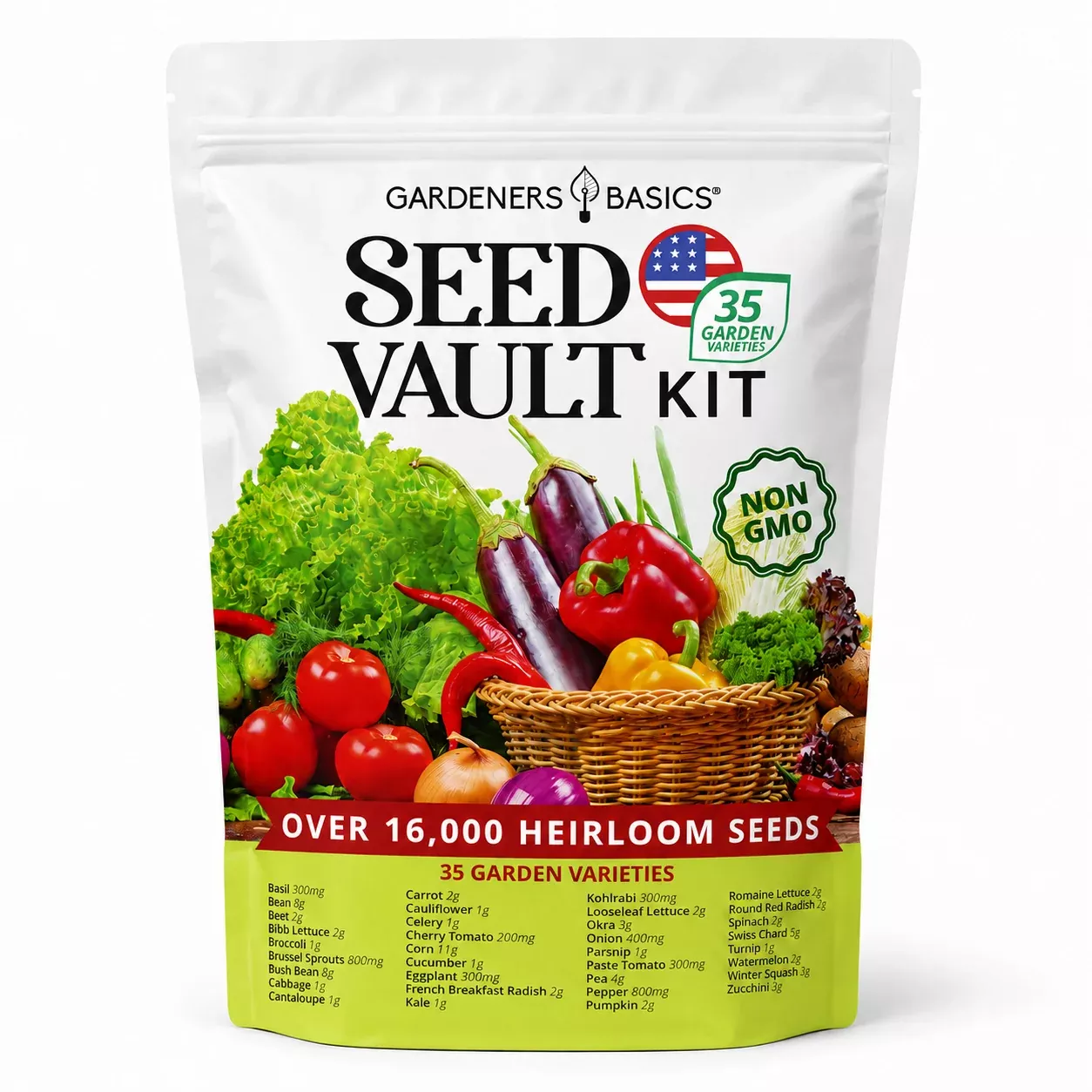Survival Seed Vault Kit – 35 Heirloom Non-GMO Vegetable Seeds for Planting