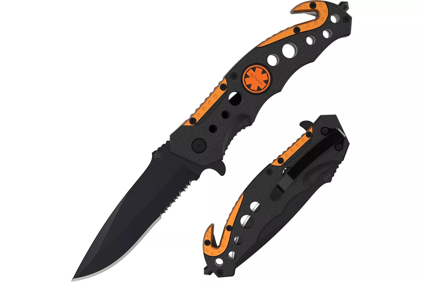 Swiss Safe 3-in-1 Tactical Knife for Military and First Responders – EMT Orange