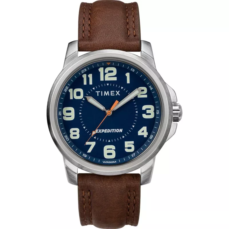Timex Mens Expedition Metal Field Watch – Blue Dial/Brown Strap
