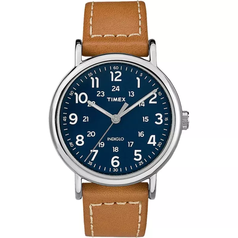 Timex Weekender 40mm Mens Watch – Tan Leather Strap w/Blue Dial