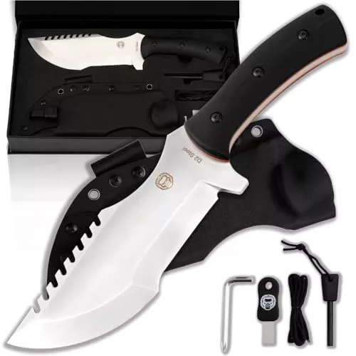The Tracker D2 Steel Bushcraft Survival Knife Gift Set (Black and Orange)