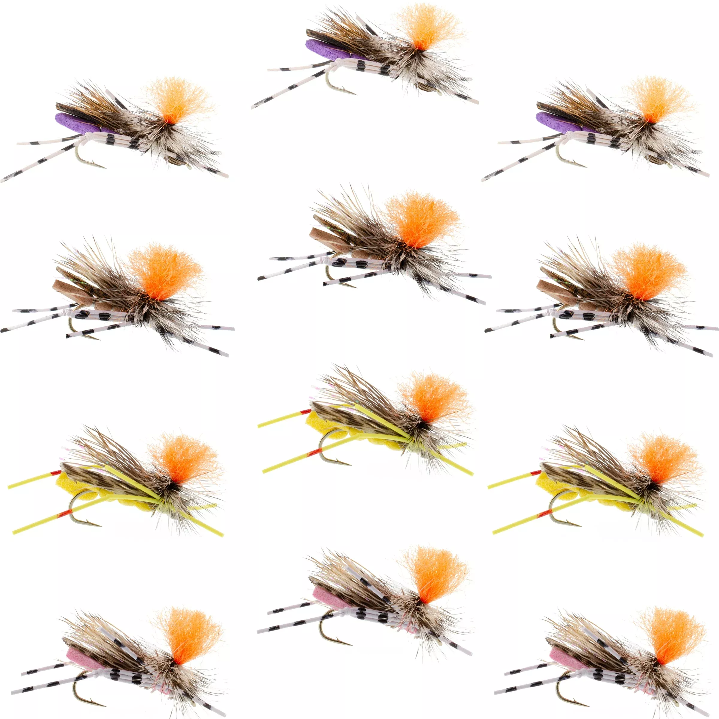 Trout Fly Assortment – High Visibility Feth Grasshopper Dry Fly Collection 1 Dozen Flies – Foam Body Hopper Flies – Size 10