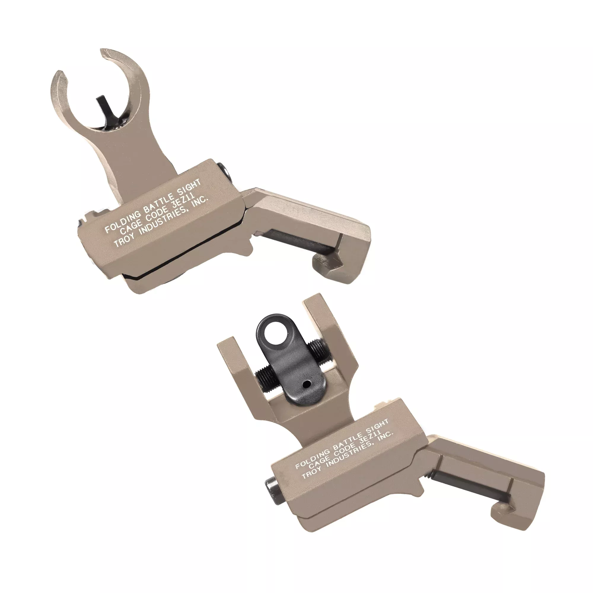 Troy Industries 45 Degree Offset Folding BattleSight Set, HK Front/Round Rear, Flat Dark Earth, Picatinny SSIG-45S-HRFT-00