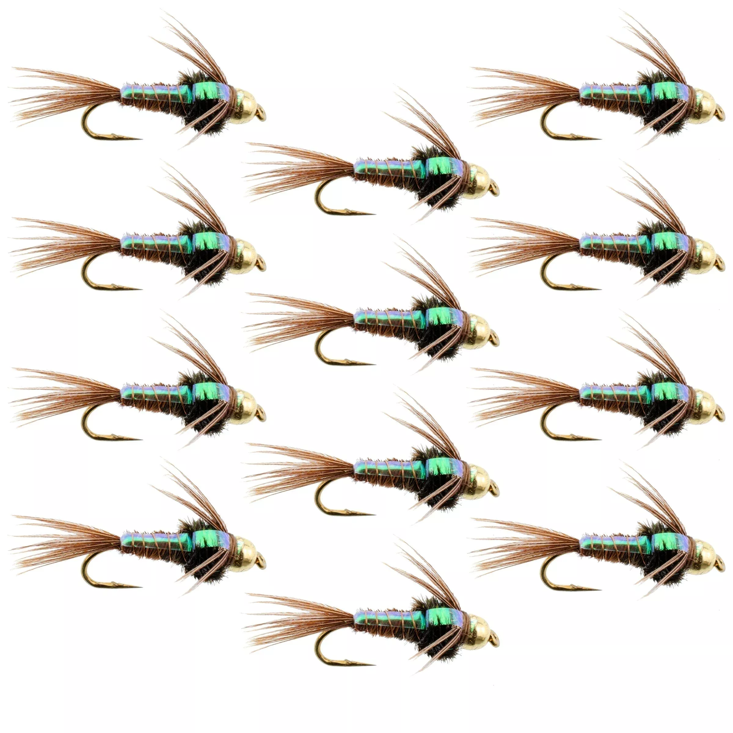Tungsten Bead Head Flash Back Pheasant Tail Nymph 1 Dozen FliesSize 16