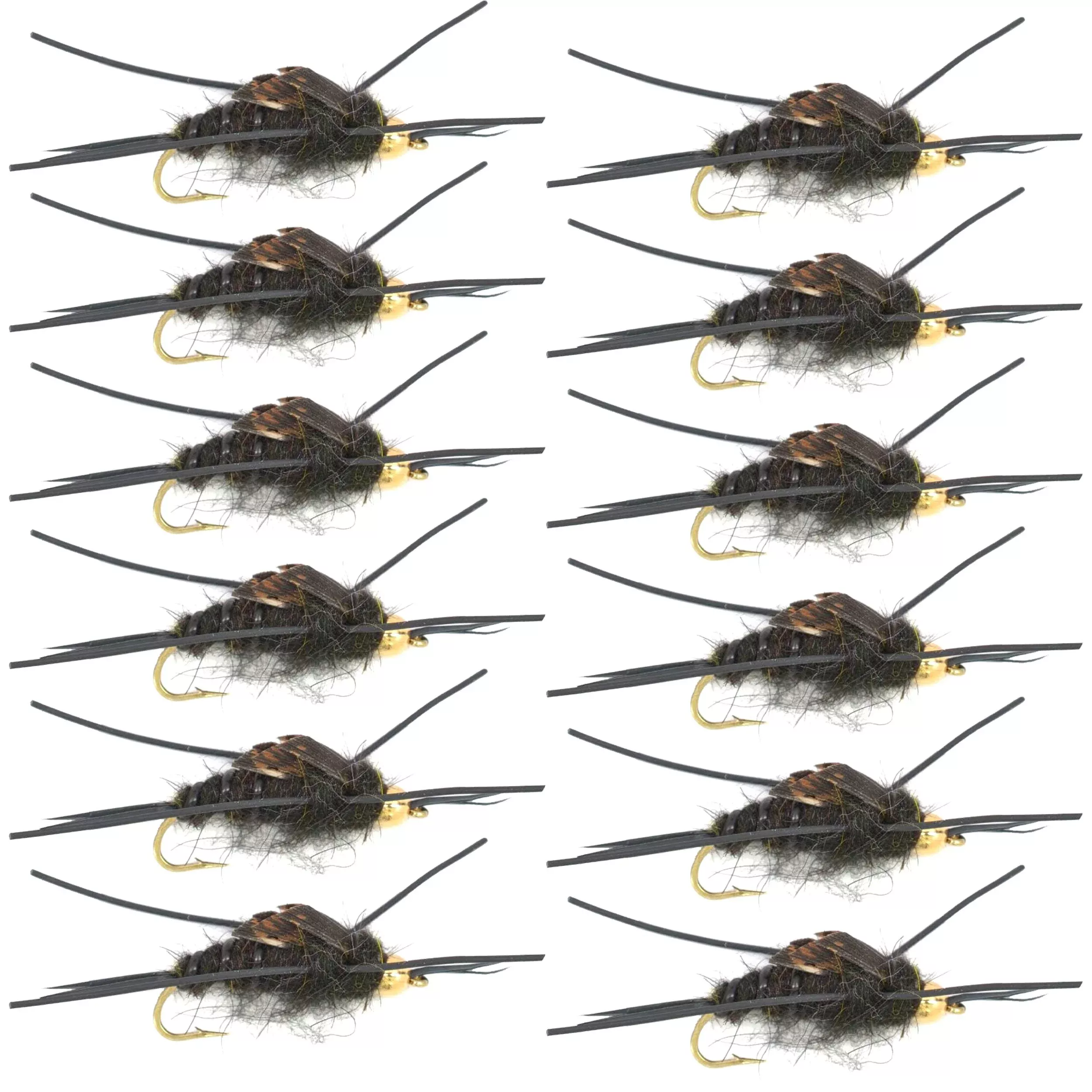 Tungsten Bead Kaufmann’s Black Stone Fly with Rubber Legs – Stonefly Wet Fly – 1 Dozen Flies Hook Size 4
