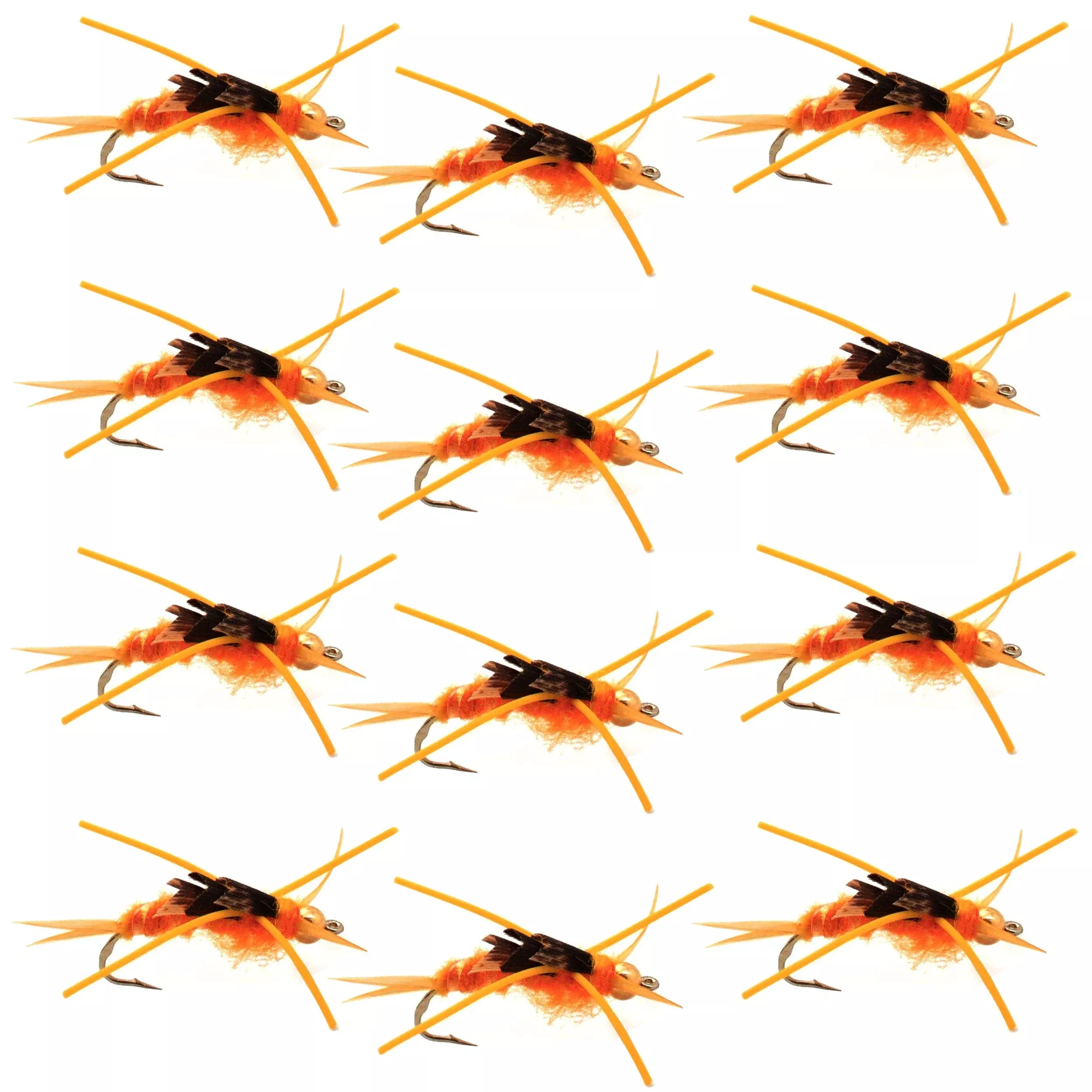 Tungsten Bead Kaufmann’s Golden Stone Fly Nymph Rubber Legs – 1 Dozen Hook Size 8