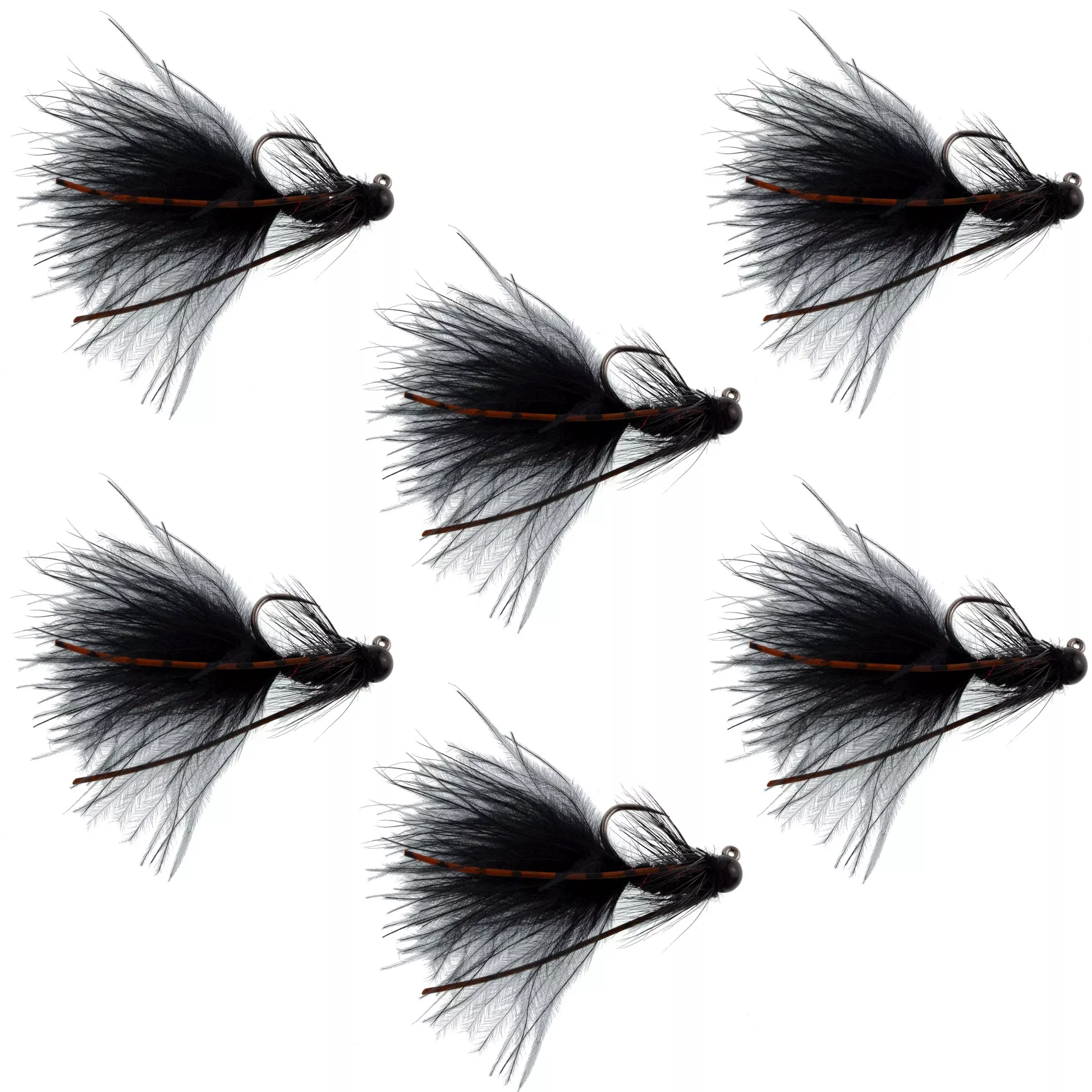 Tungsten Bead Tactical Black Mini Bugger Czech Nymph Euro Nymphing Fly – 6 Flies Size 12