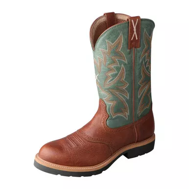 TWISTED X Mens Cowboy Cognac Glazed Pebble/Dark Green Workboot (MSC0005)