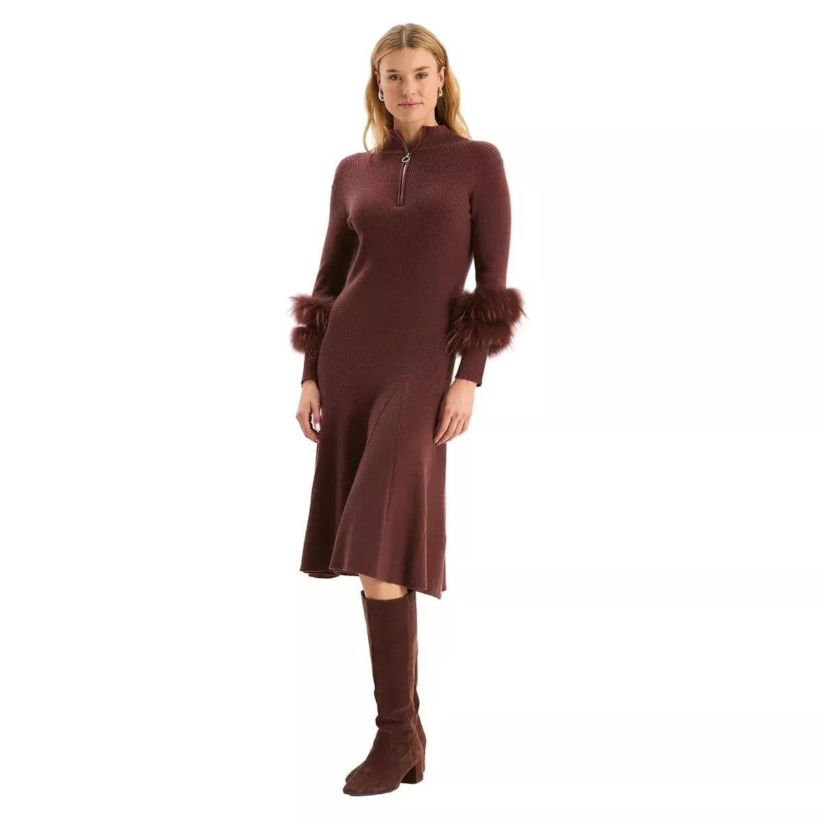 Tyler Boe Celia Knit Fur Sleeve Dress