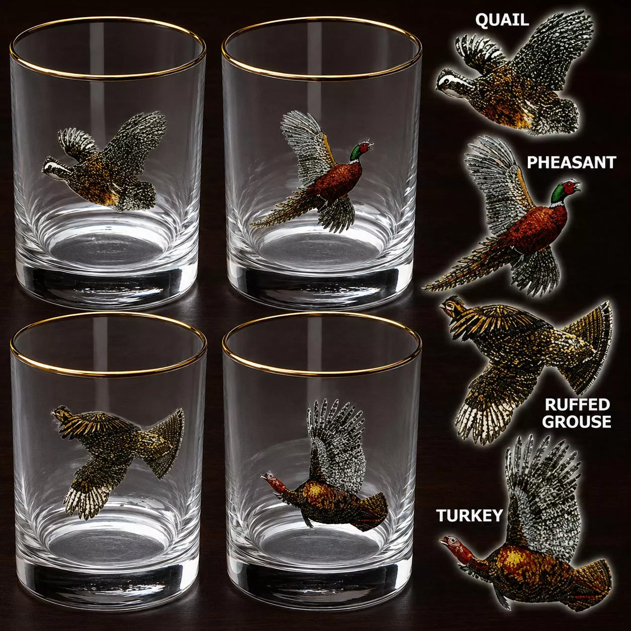 Upland Gamebirds 14 oz Double Old Fashioned (Set of 4)