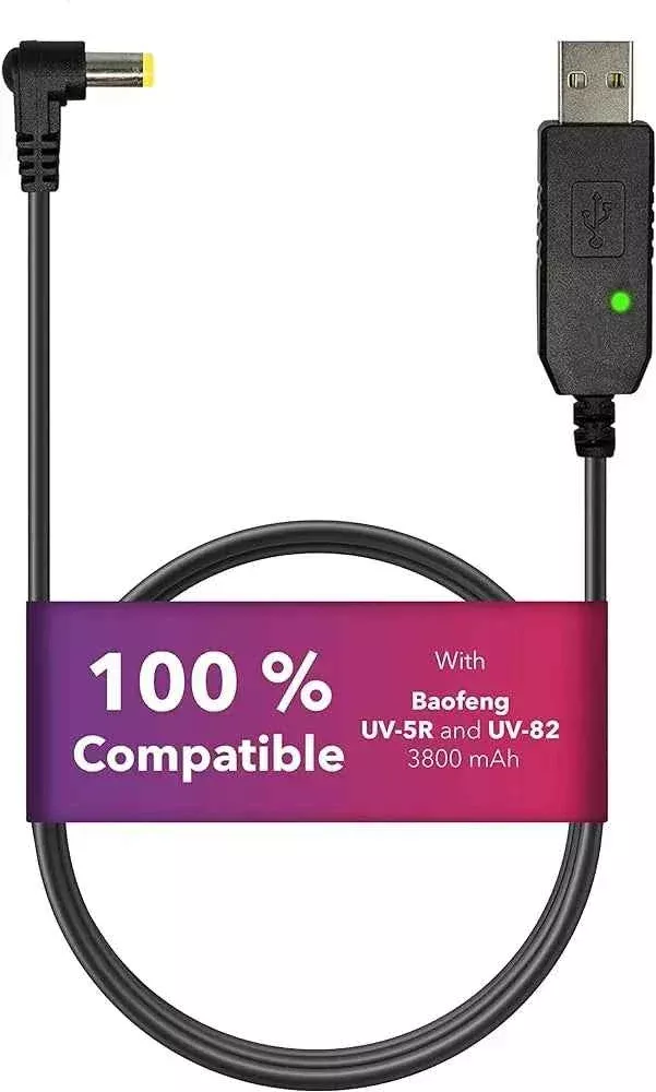 USB Charging Cable with LED Indicator for Baofeng UV5R Extended Batteries – Fast & Reliable Charging