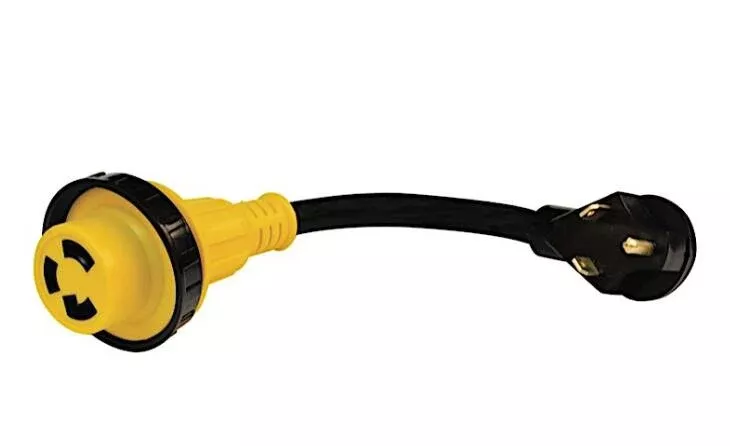 Valterra Mighty Cord 12″ Dogbone Power Adapter with Standard Grip, 30A Straight Male x 30A Locking Female• A10-3030DBK