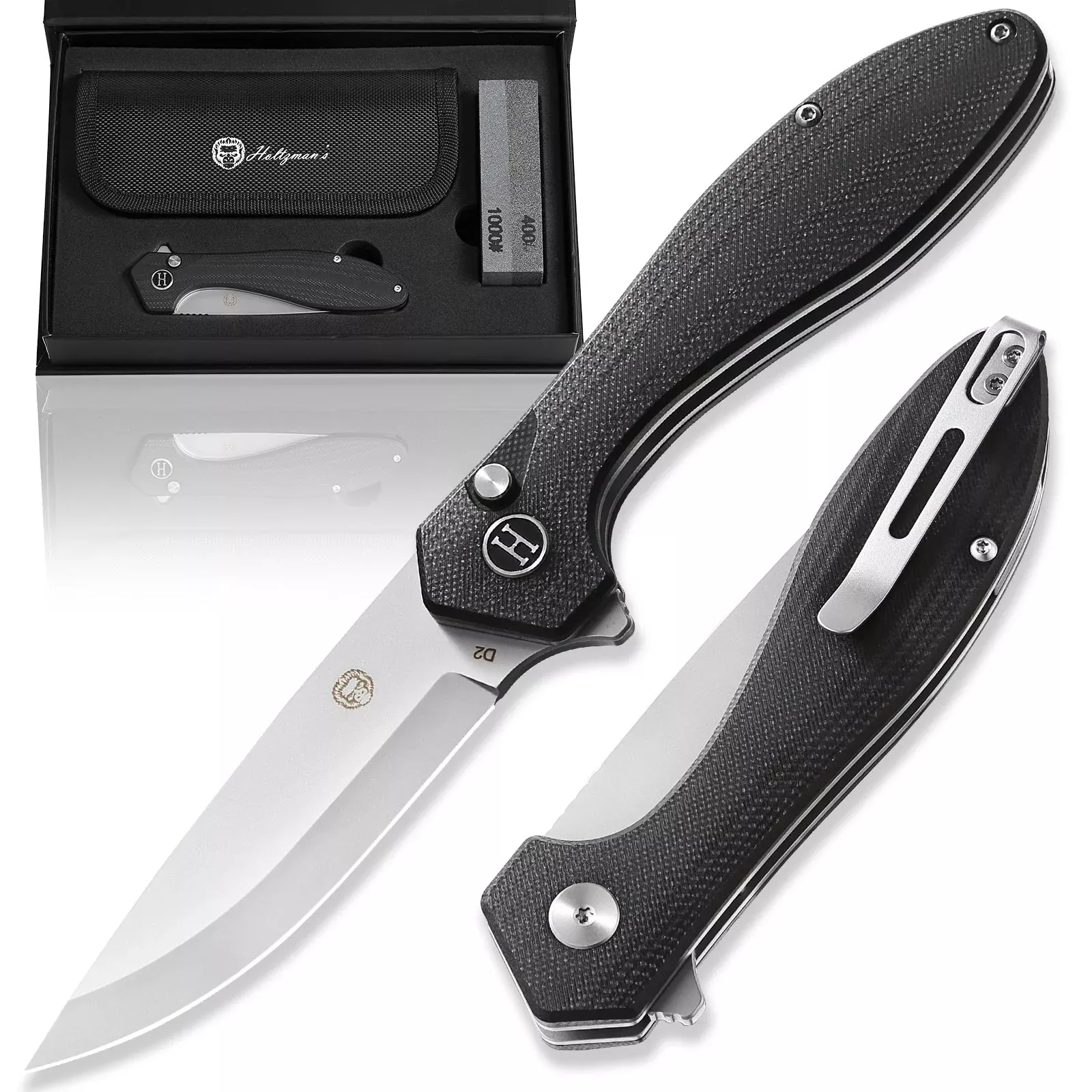 The Vector Folding Pocket Knife Giftset for Men and Women (Black and Silver)